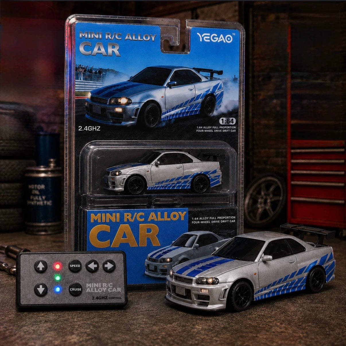 Nissan Skyline GTR R-34 Mini RC Alloy Drift Car 1:64 Scale