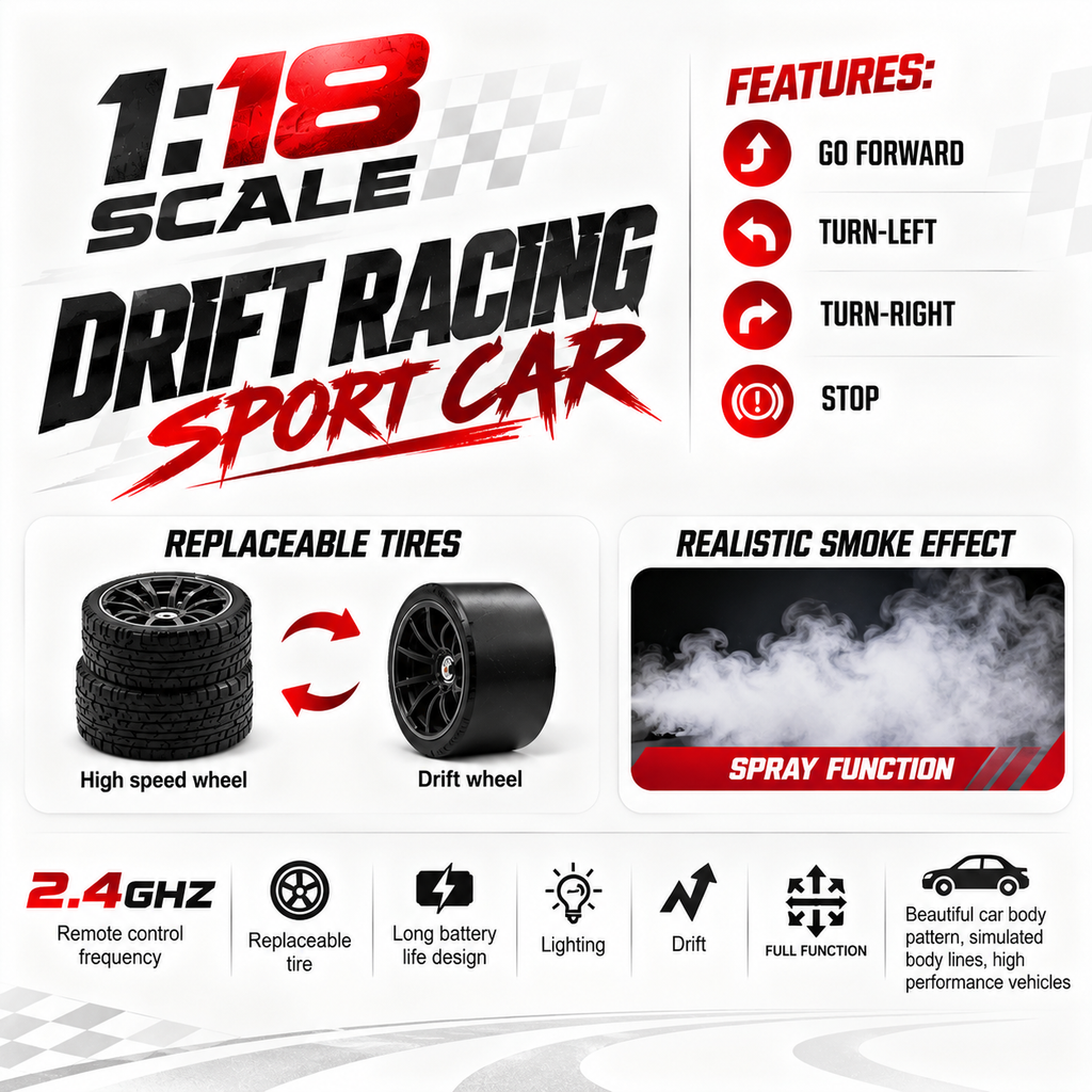 Porsche 911 RC Drift Car 1:18 scale with Smoke Effect