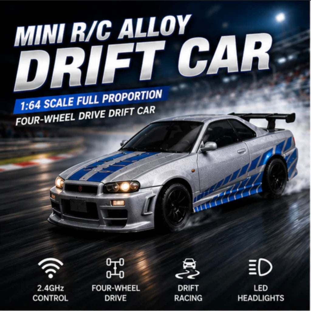 Nissan Skyline GTR R-34 Mini RC Alloy Drift Car 1:64 Scale